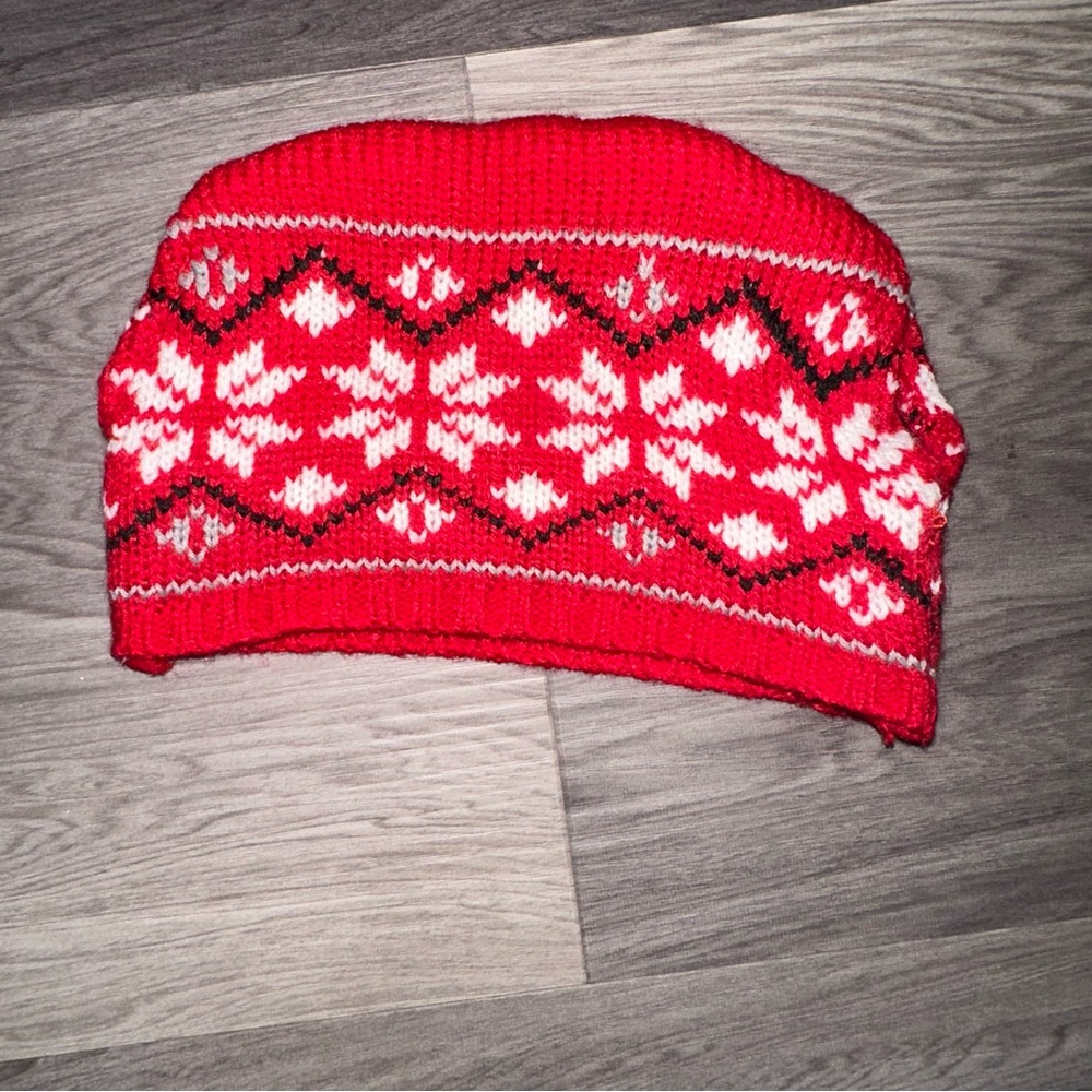 Build-a-Bear Workshop Snow Red & White Snowflake Toboggan Winter Hat BABW EUC